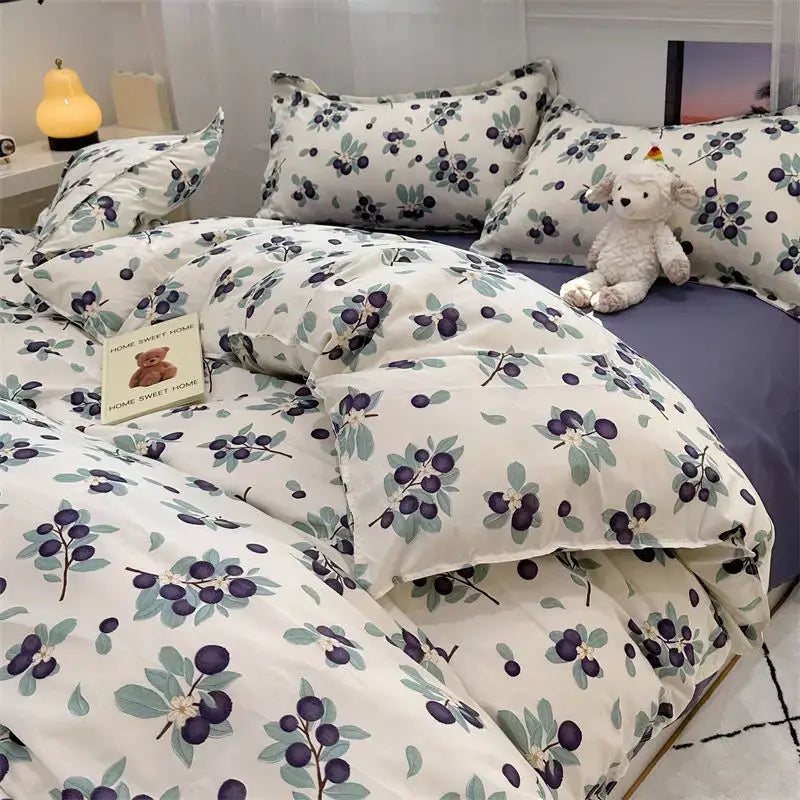 Pink & cream floral satin bedding set bedroom rose pattern