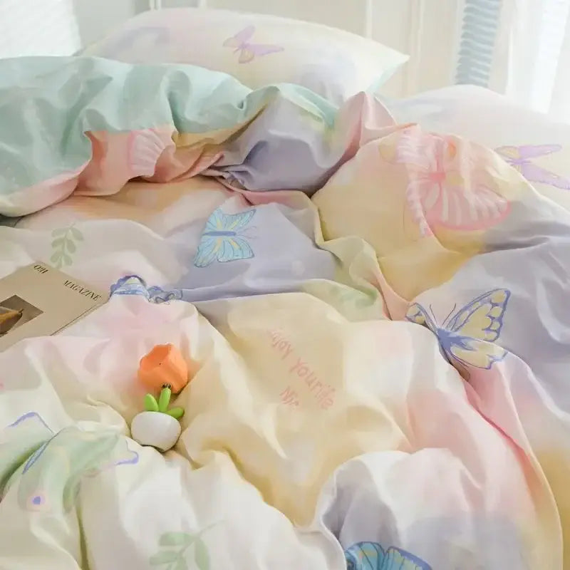 Quilted pink & white flowers duvet cover set bedroom bedding