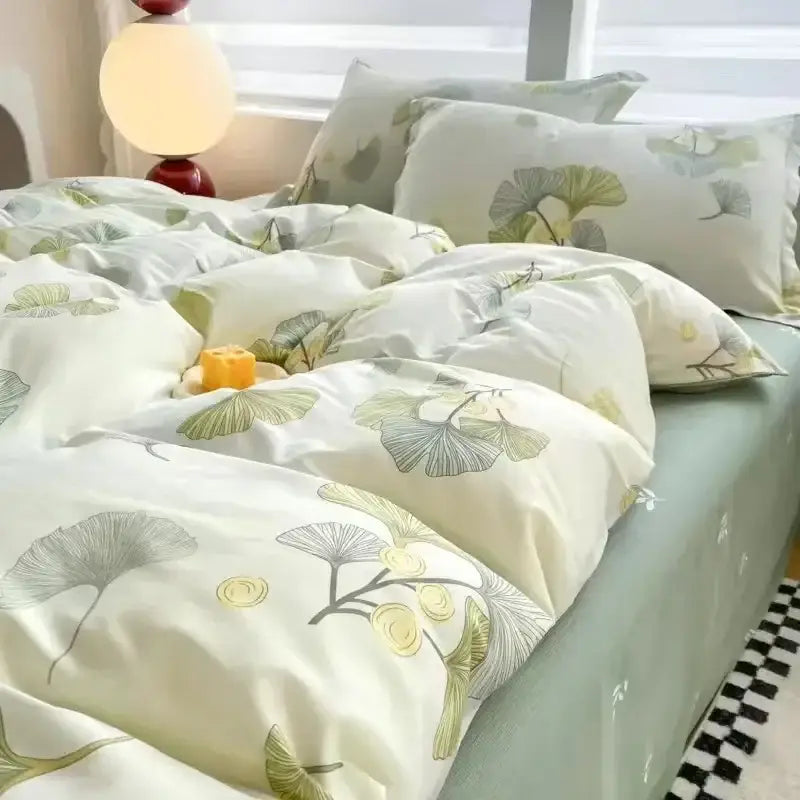 Quilted pink & white flowers duvet cover set bedroom bedding
