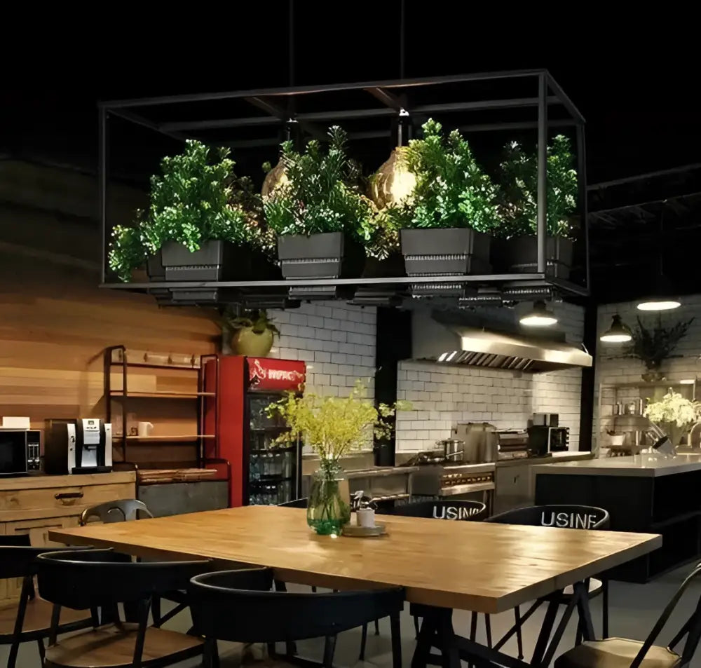 Industrial black metal planter light chandelier dining room pendant