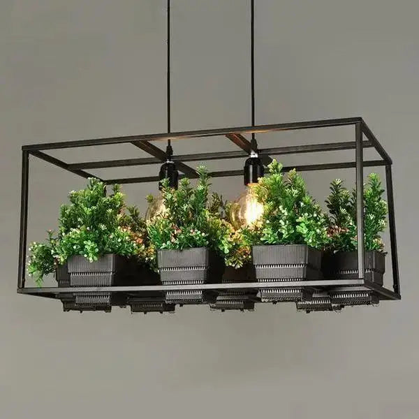 Industrial black metal planter light chandelier dining room pendant