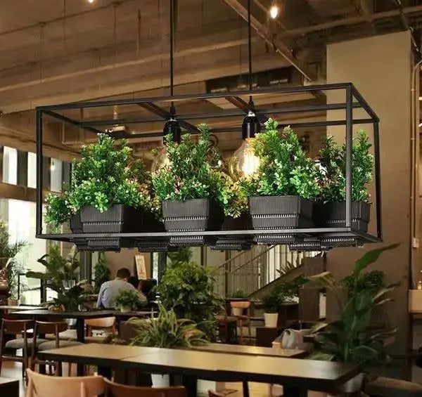 Industrial black metal planter light chandelier dining room pendant