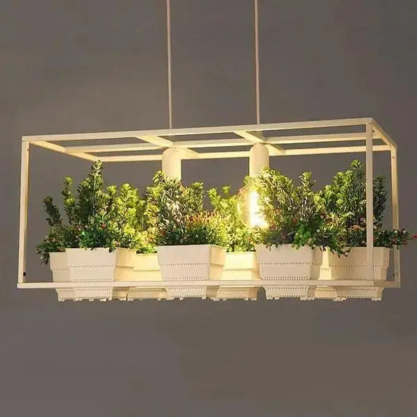 Industrial black metal planter light chandelier dining room pendant