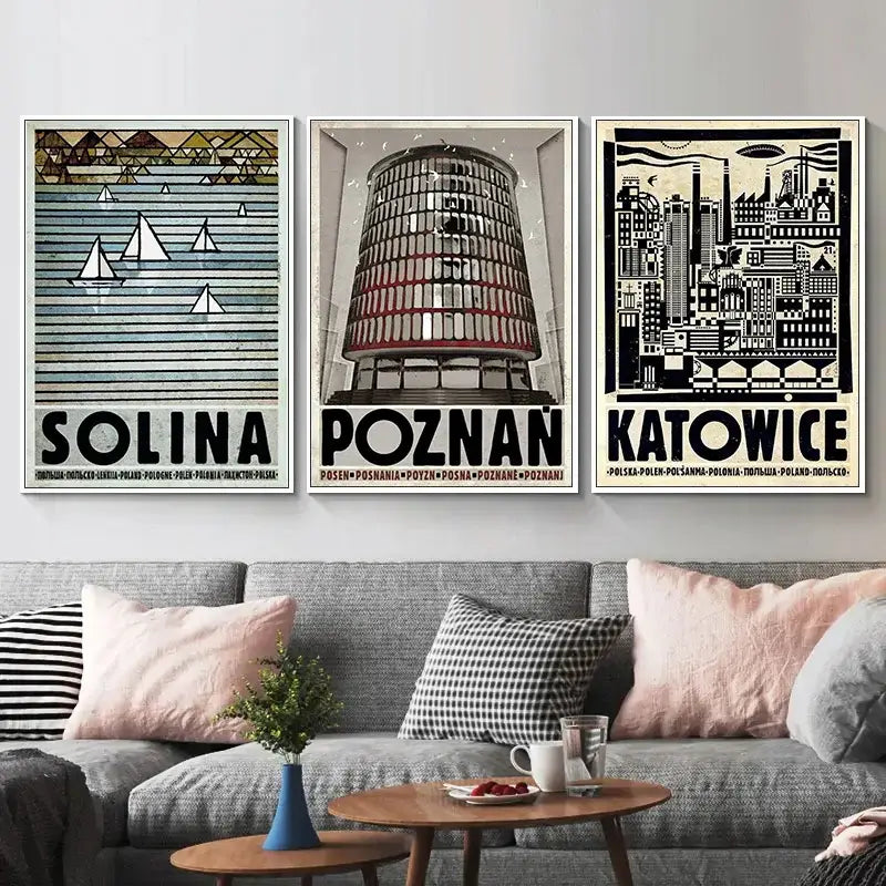 Vintage tarnowskie gory poland city poster living room canvas art