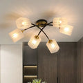 Post modern black & gold frosted glass semi-flush mount living room light
