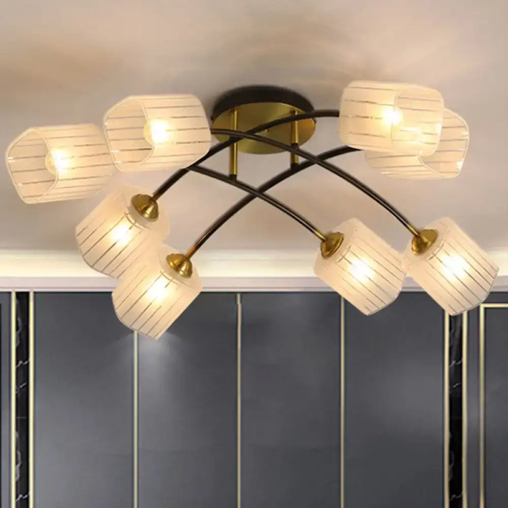 Post modern black & gold frosted glass semi-flush mount living room light