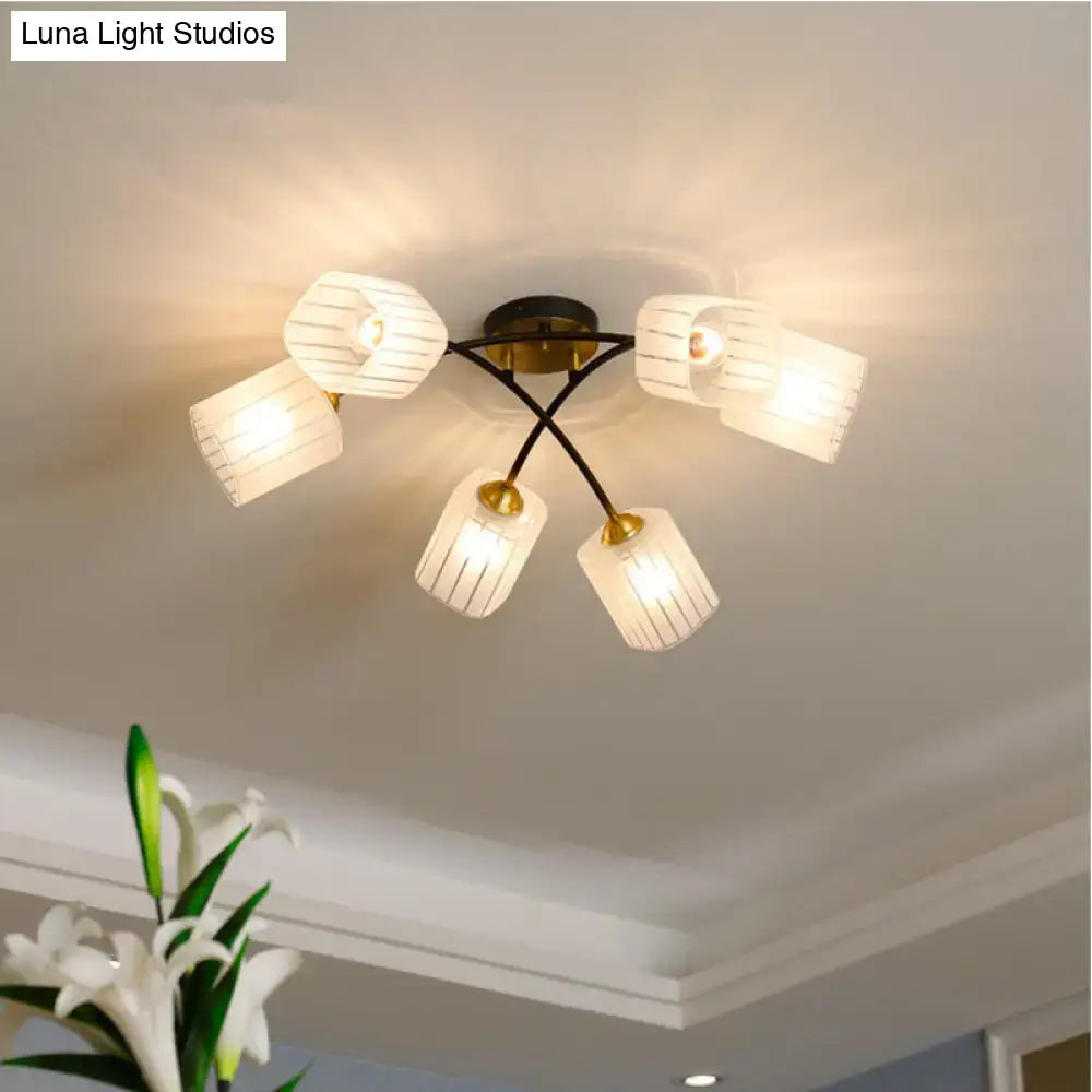 Post modern black & gold frosted glass semi-flush mount living room light