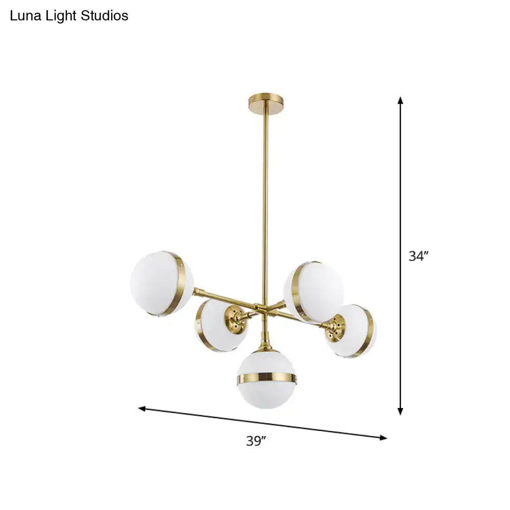 Postmodern gold branch pendant light with white ball glass dining room