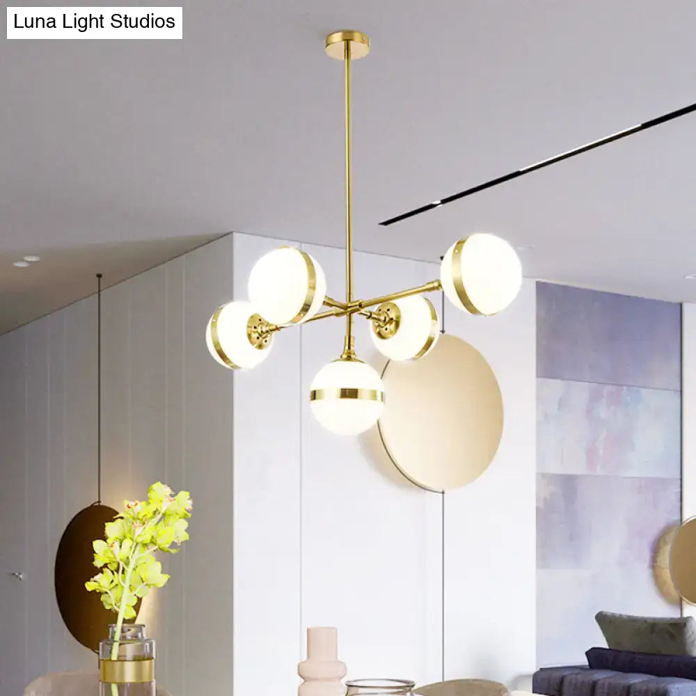 Postmodern gold branch pendant light with white ball glass dining room
