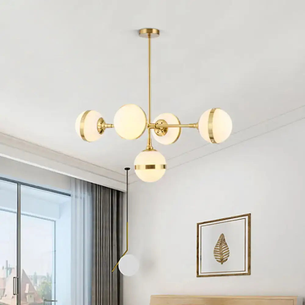 Postmodern gold branch pendant light with white ball glass dining room