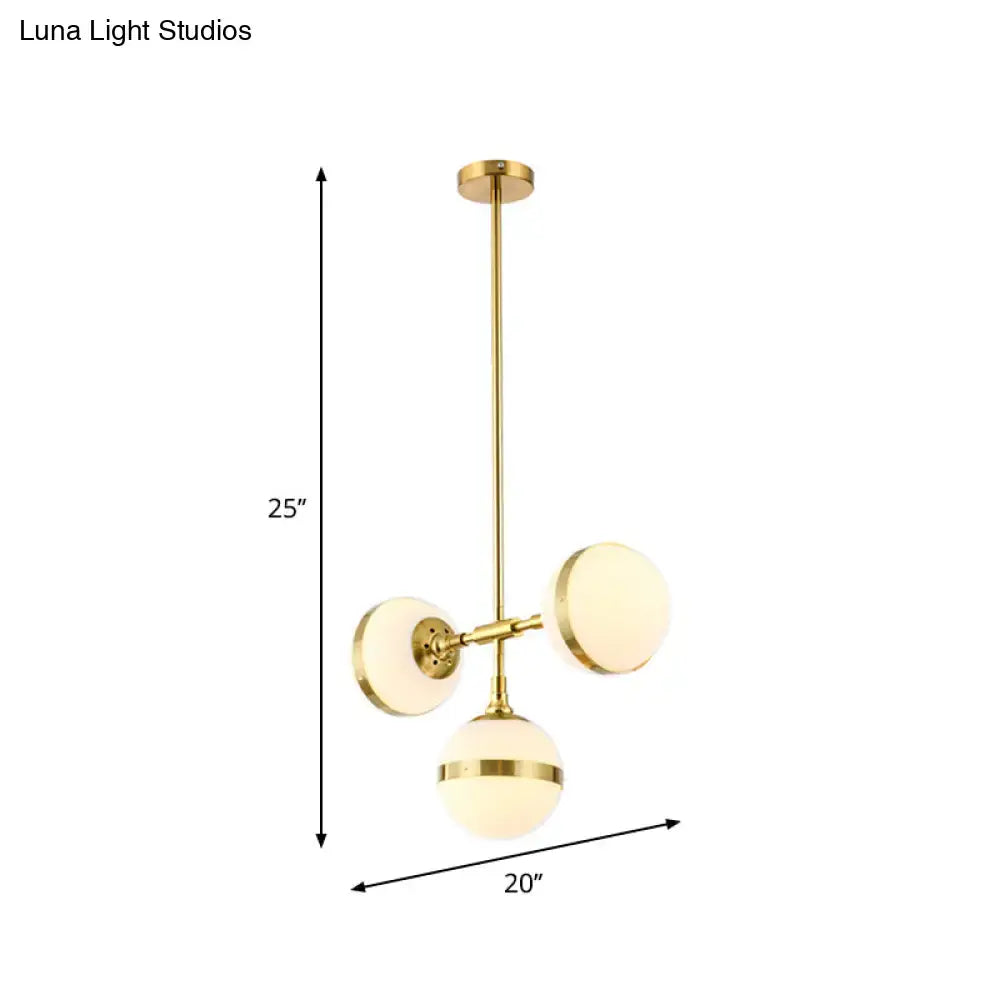 Postmodern gold branch pendant light with white ball glass dining room