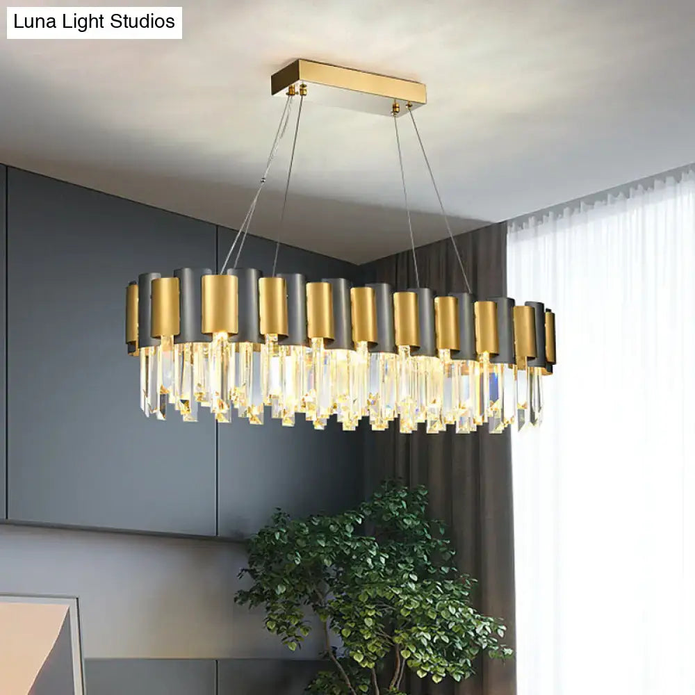 Postmodern black & gold crystal linear chandelier dining room light