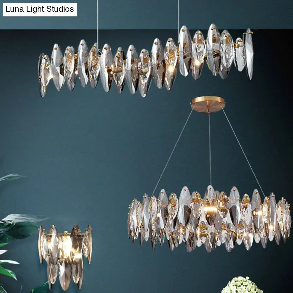 Postmodern smoke grey glass leaf chandelier gold dining room light