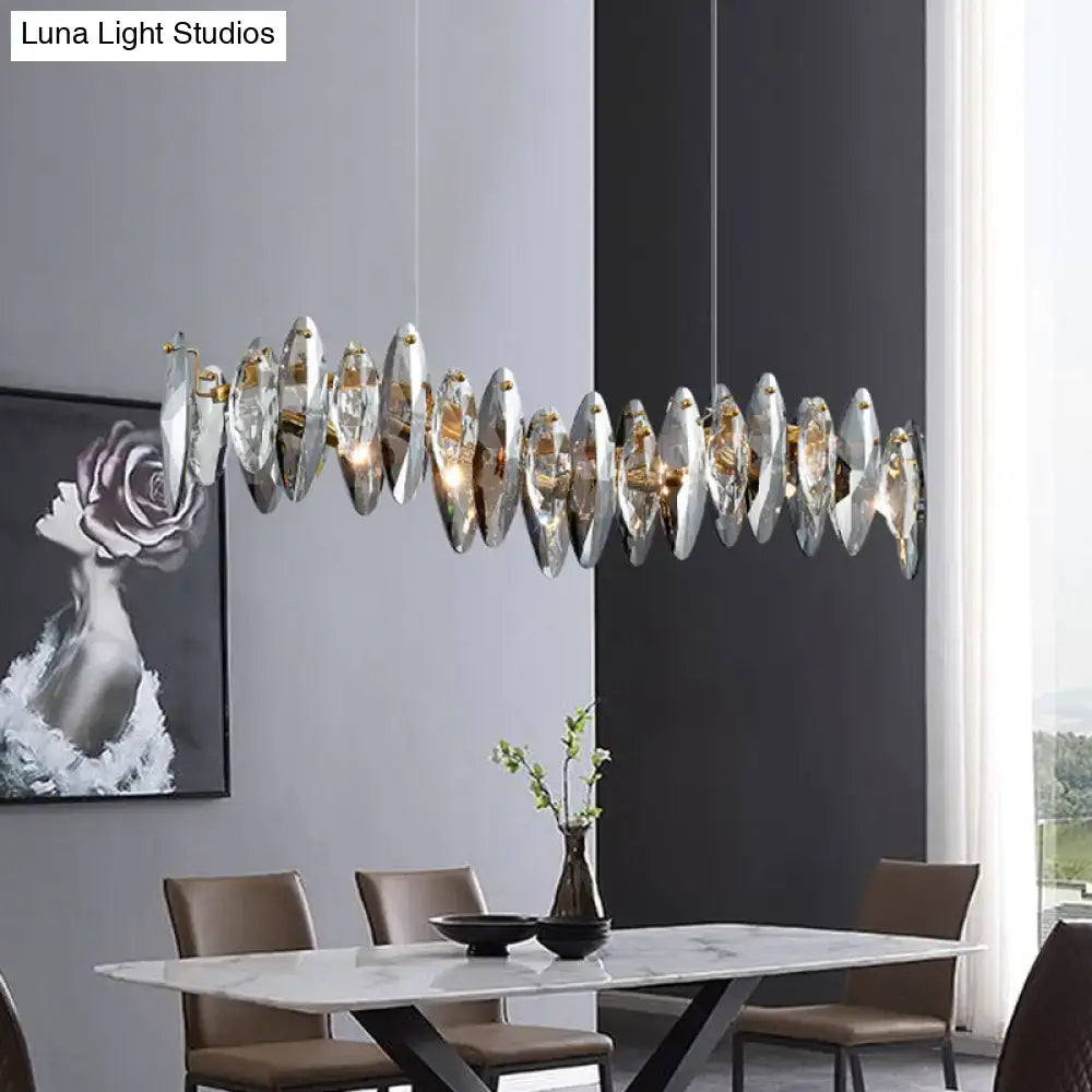 Postmodern smoke grey glass leaf chandelier gold dining room light