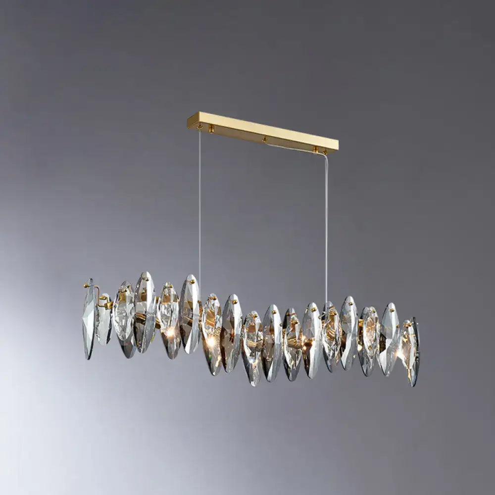 Postmodern smoke grey glass leaf chandelier gold dining room light