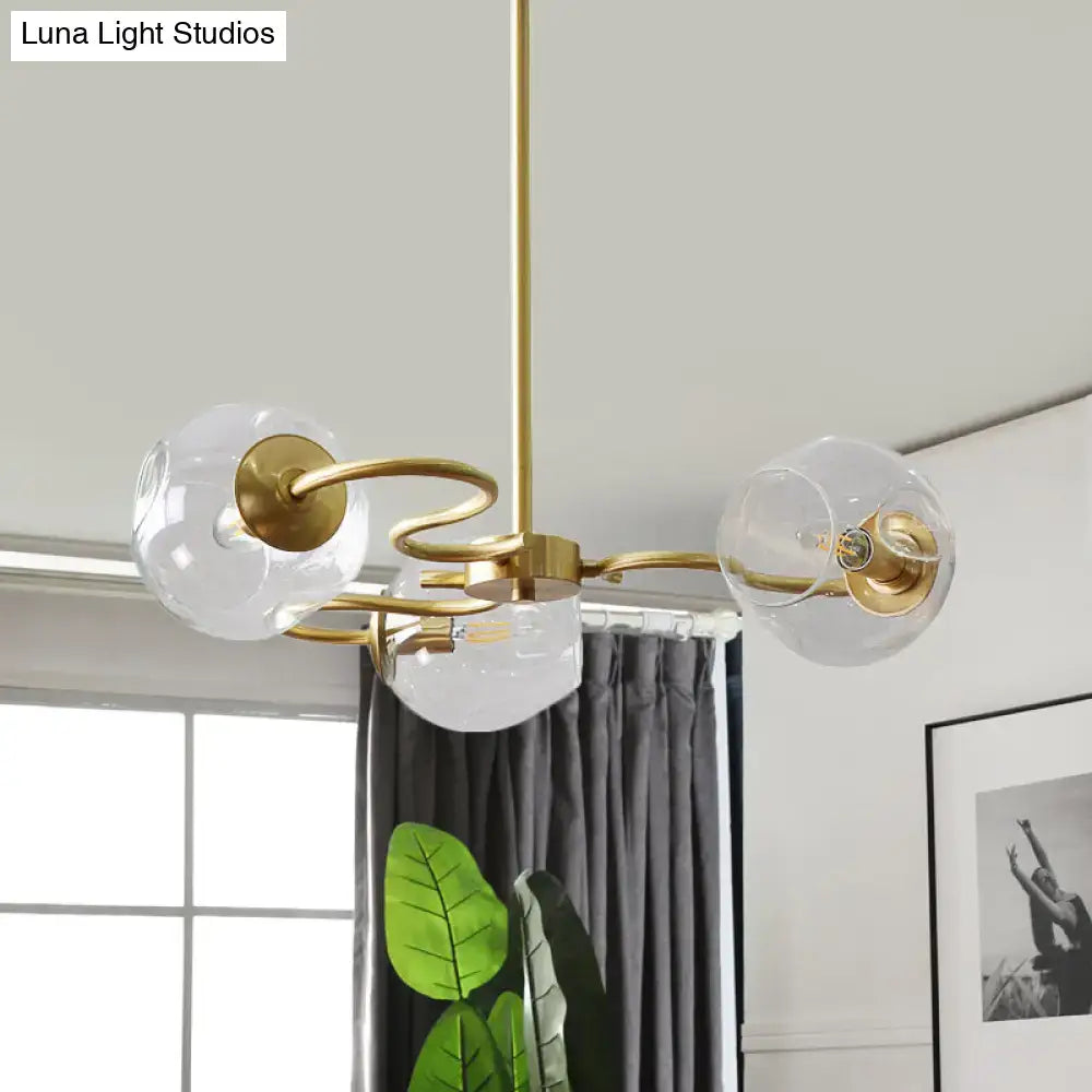 Modern brass 3-light glass globe flush mount for bedroom