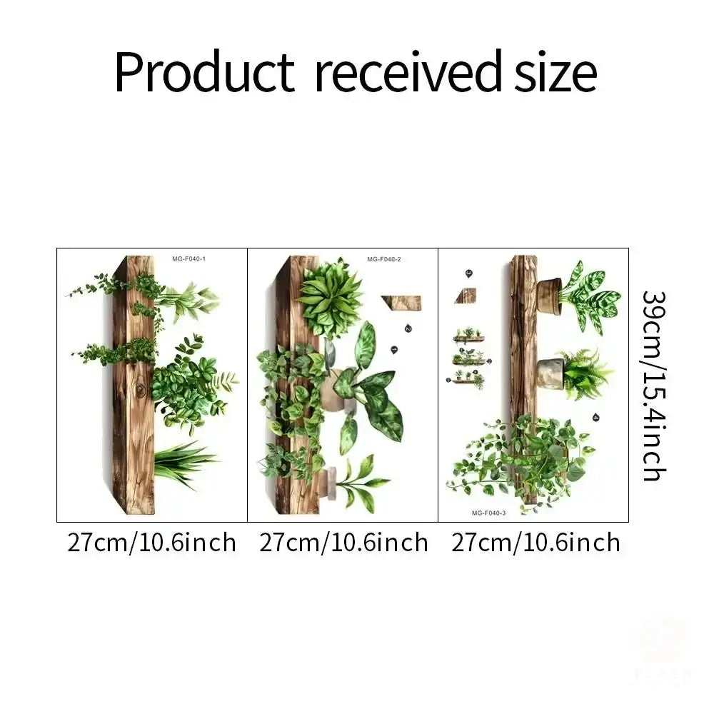 Rustic wooden shelf potted plant wall decals living room decoration