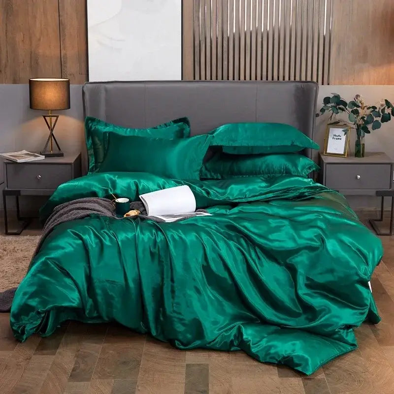 Pink satin duvet cover set with silver accent – bedroom bed sheet
