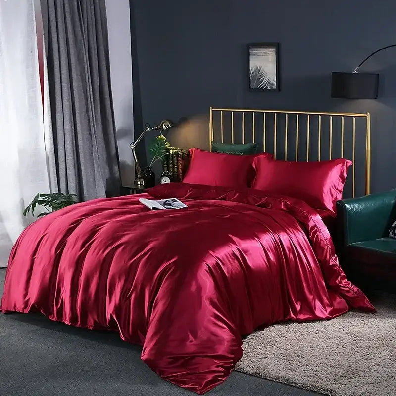 Luxury red satin bedding set – bedroom glossy duvet cover