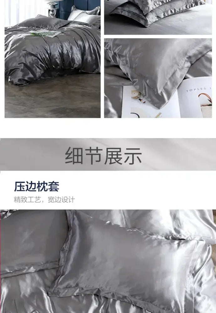 Pink satin duvet cover set with silver accent – bedroom bed sheet