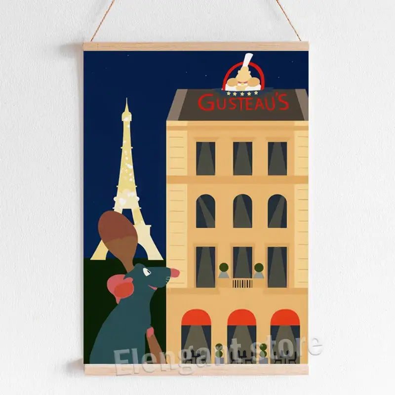 Minimalist ratatouille cartoon art print set of 4 kitchen decor