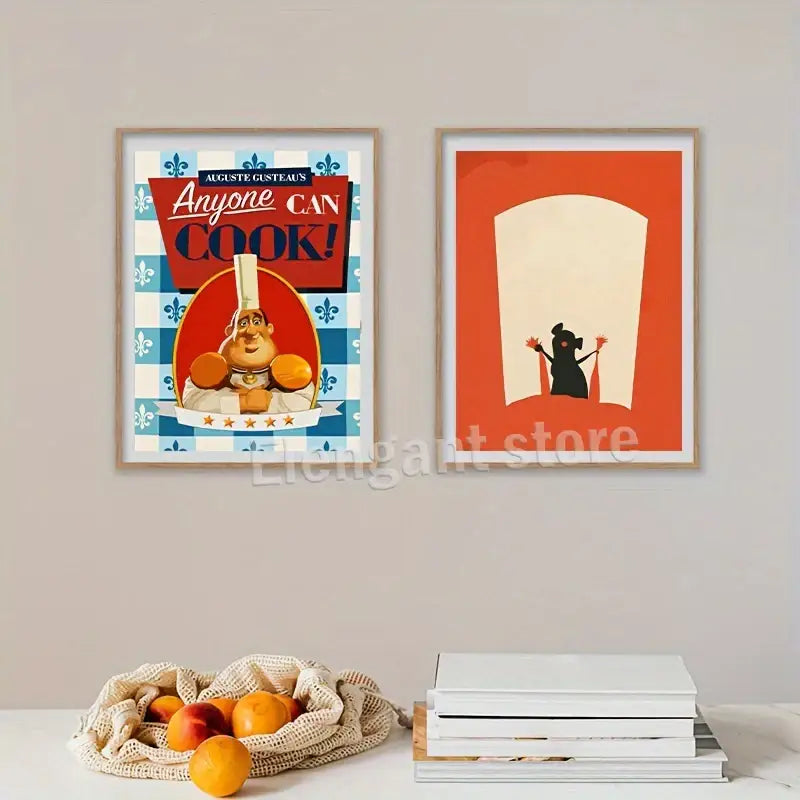 Minimalist ratatouille cartoon art print set of 4 kitchen decor