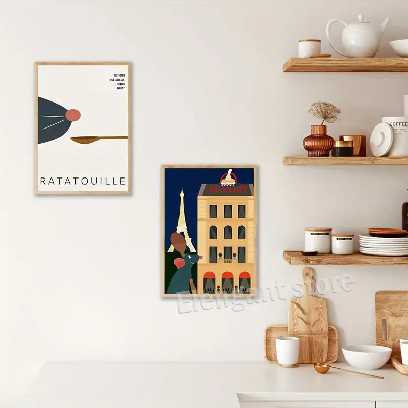 Minimalist ratatouille cartoon art print set of 4 kitchen decor