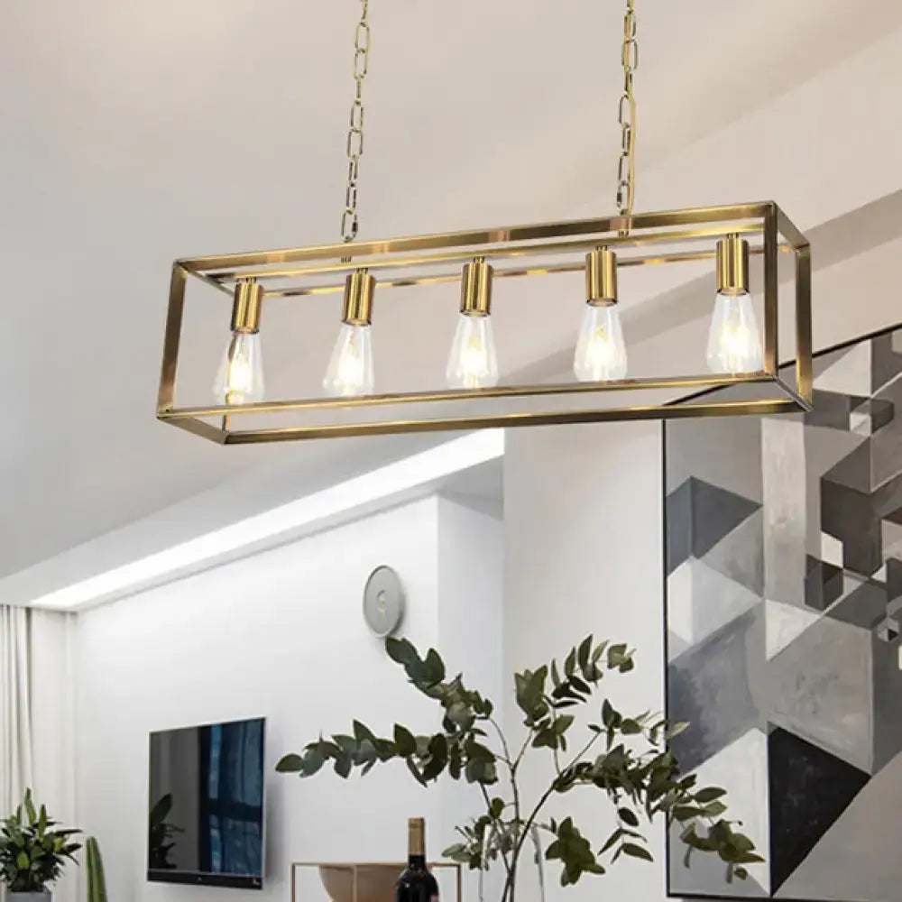 Industrial black & brass dining room decorbites rectangle island light