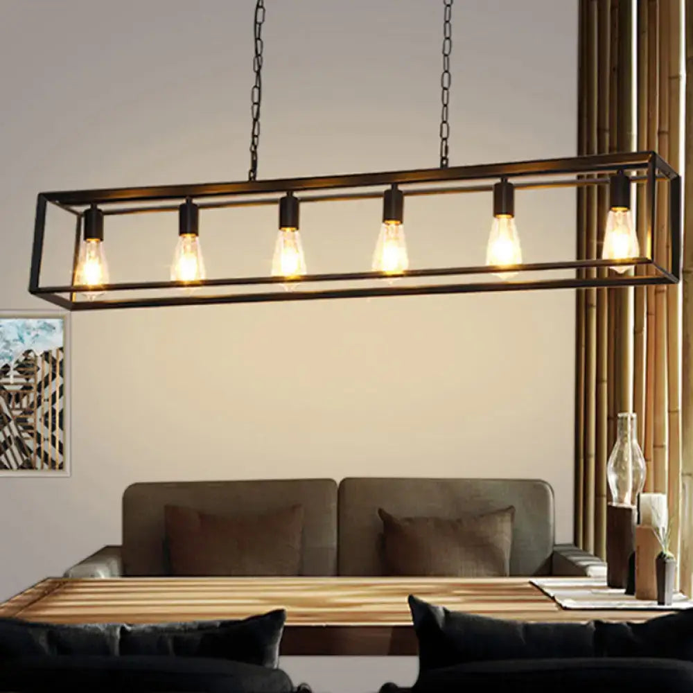 Industrial black & brass dining room decorbites rectangle island light