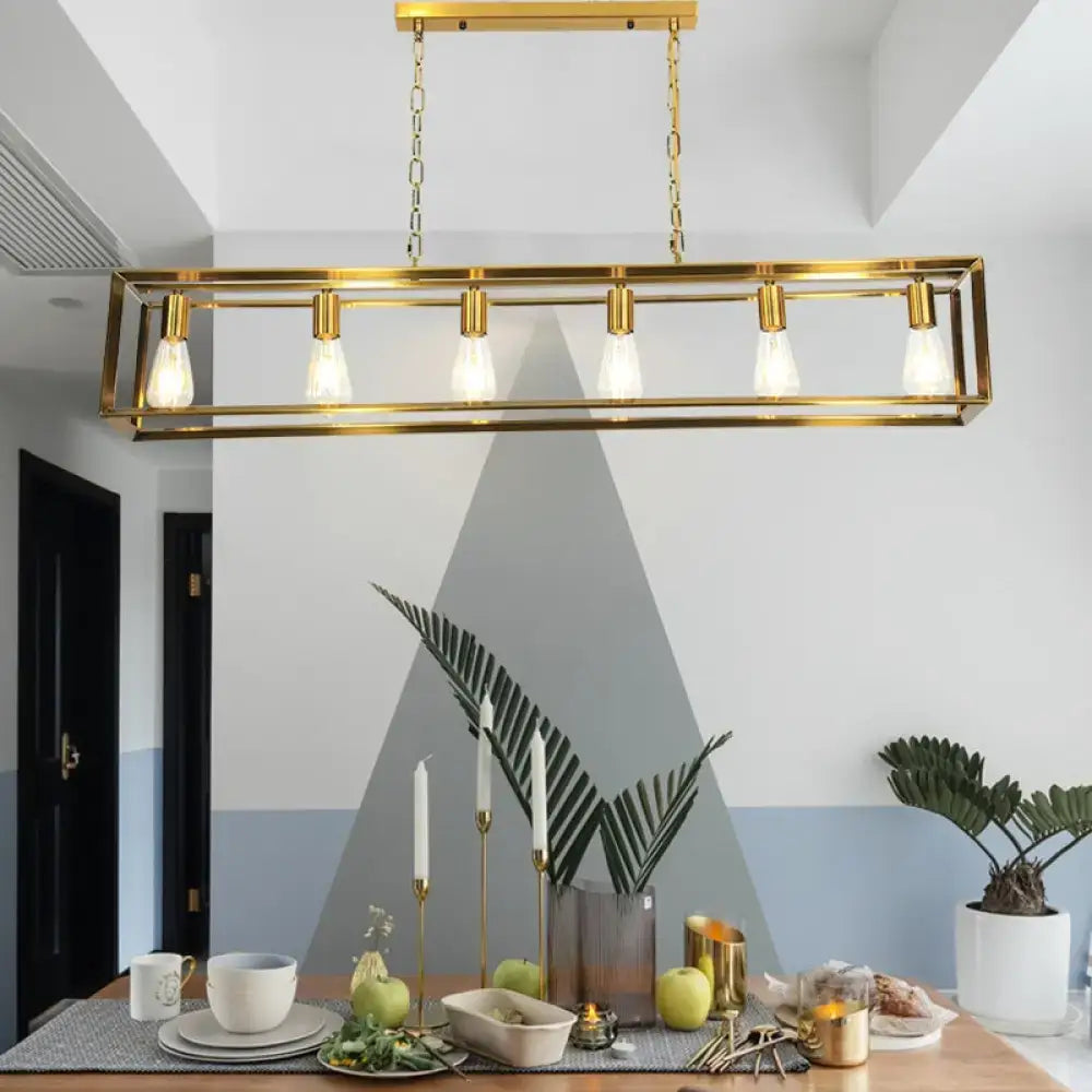Industrial black & brass dining room decorbites rectangle island light