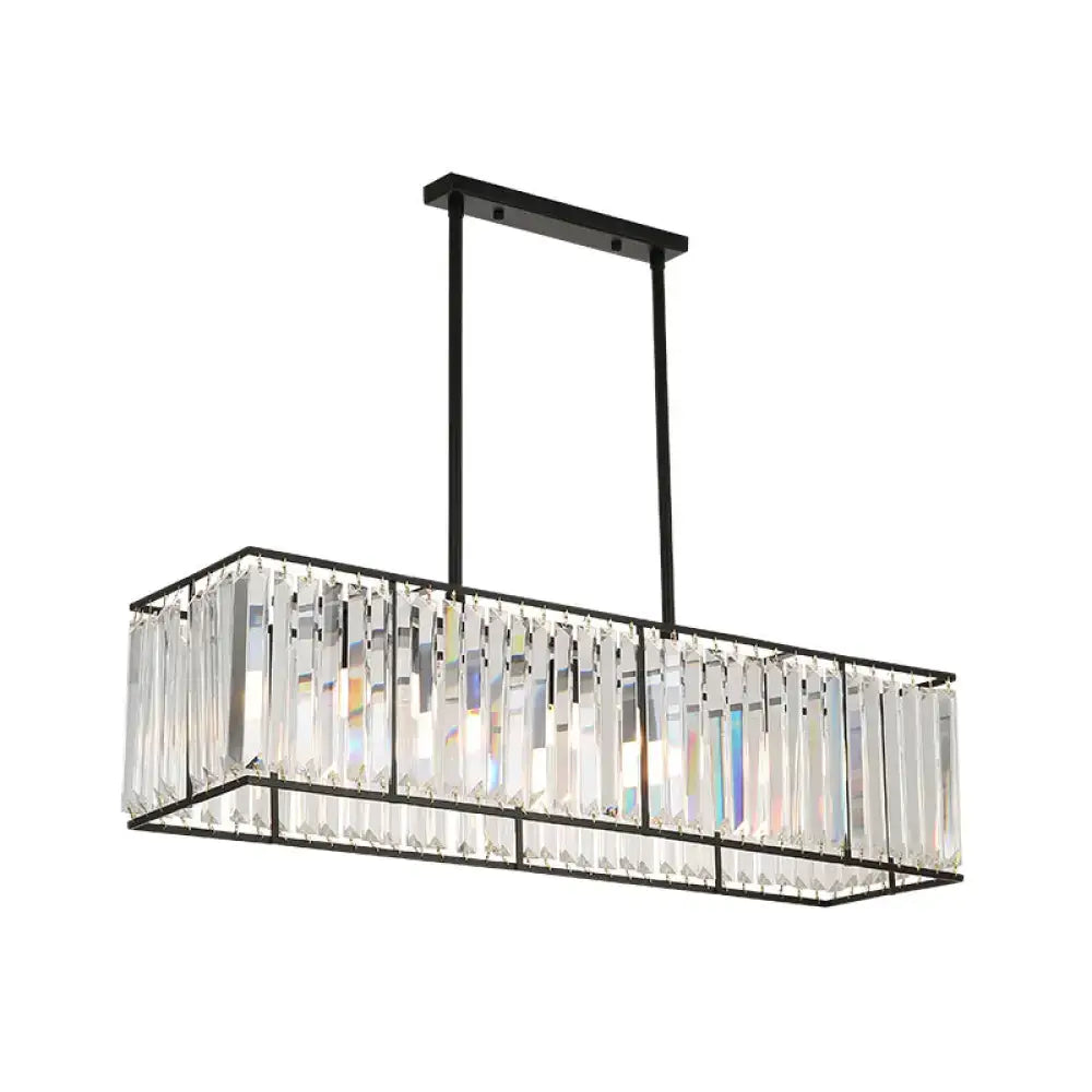 Traditional black metal and clear crystal island pendant light dining room