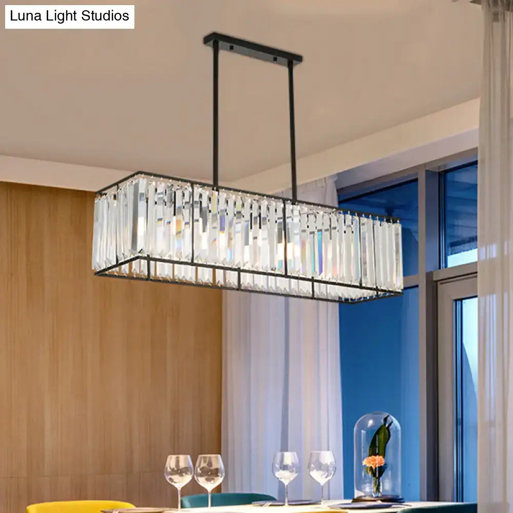 Traditional black metal and clear crystal island pendant light dining room