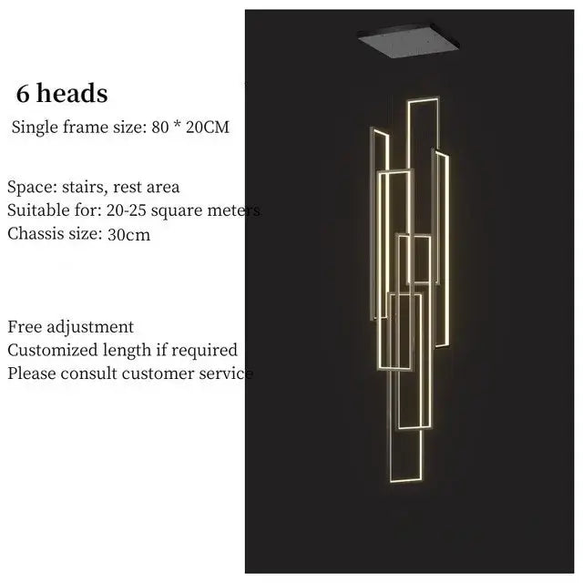 Modern black & gold luster rectangle led chandelier living room
