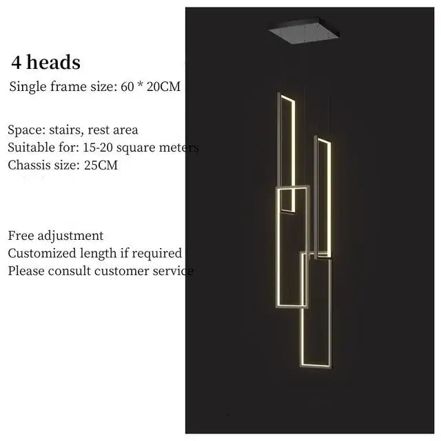 Modern black & gold luster rectangle led chandelier living room