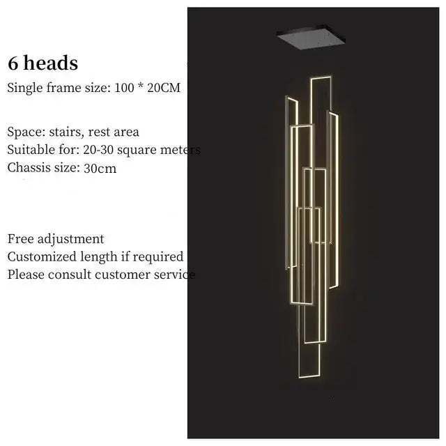 Modern black & gold luster rectangle led chandelier living room