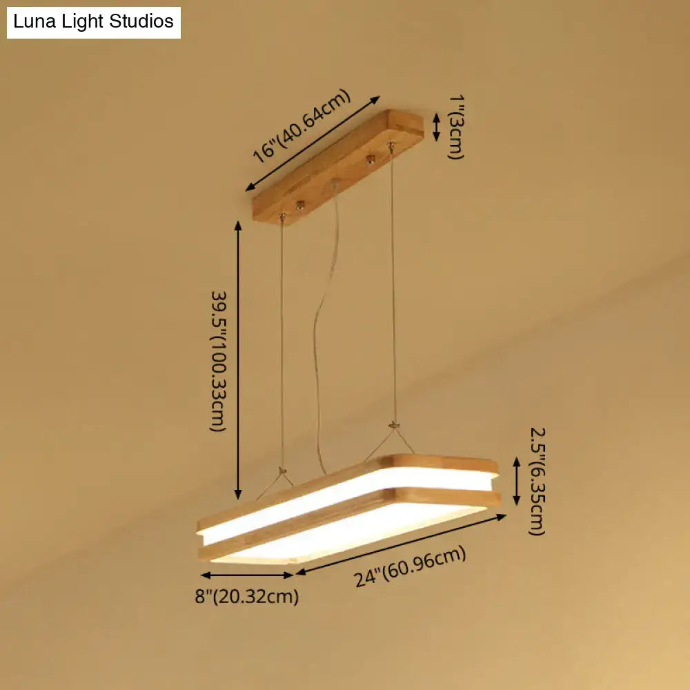 Modern wood rectangular led pendant light dining room warm white