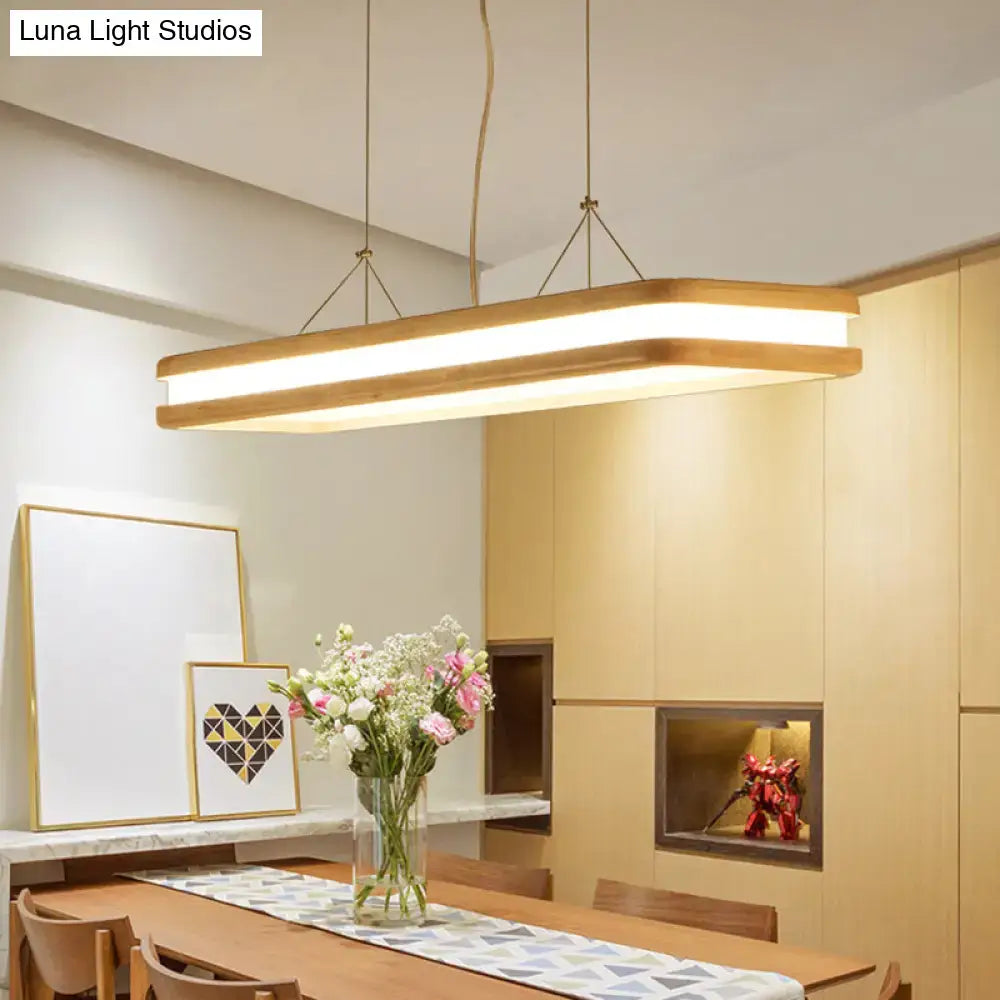 Modern wood rectangular led pendant light dining room warm white