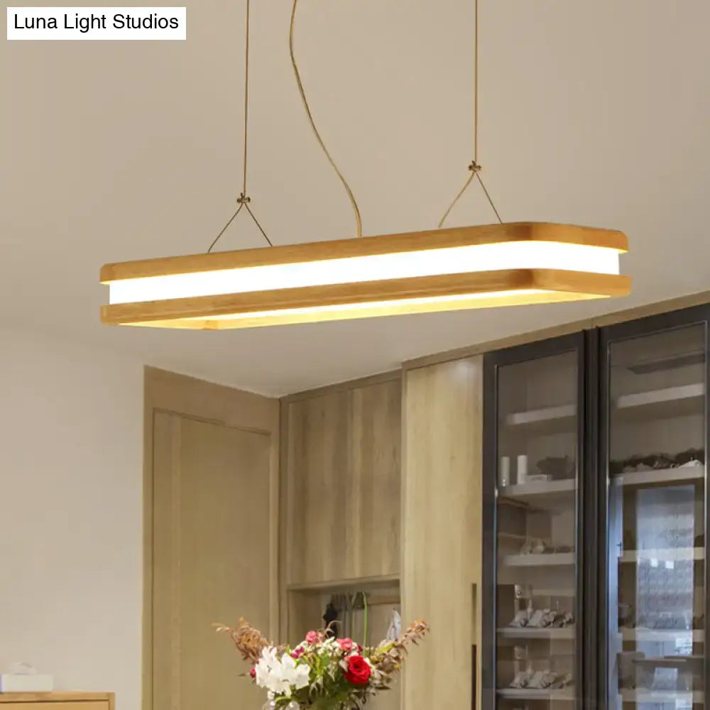 Modern wood rectangular led pendant light dining room warm white
