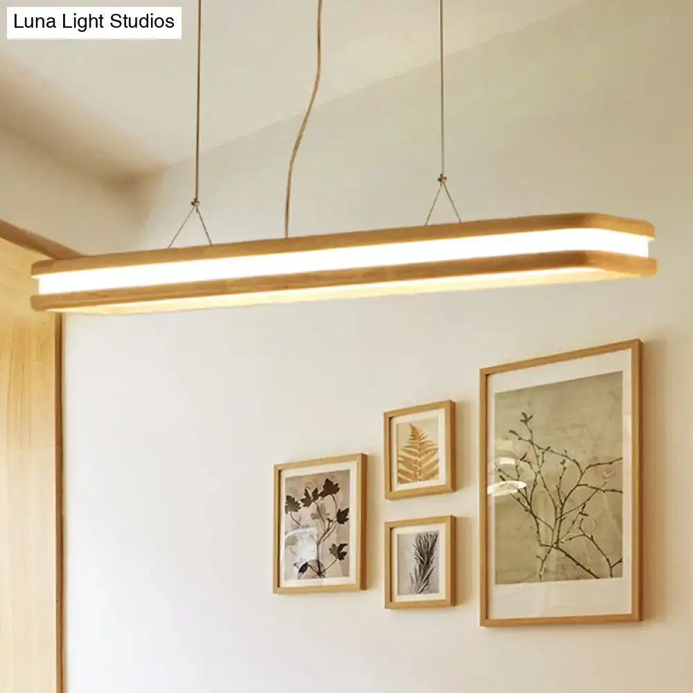 Modern wood rectangular led pendant light dining room warm white