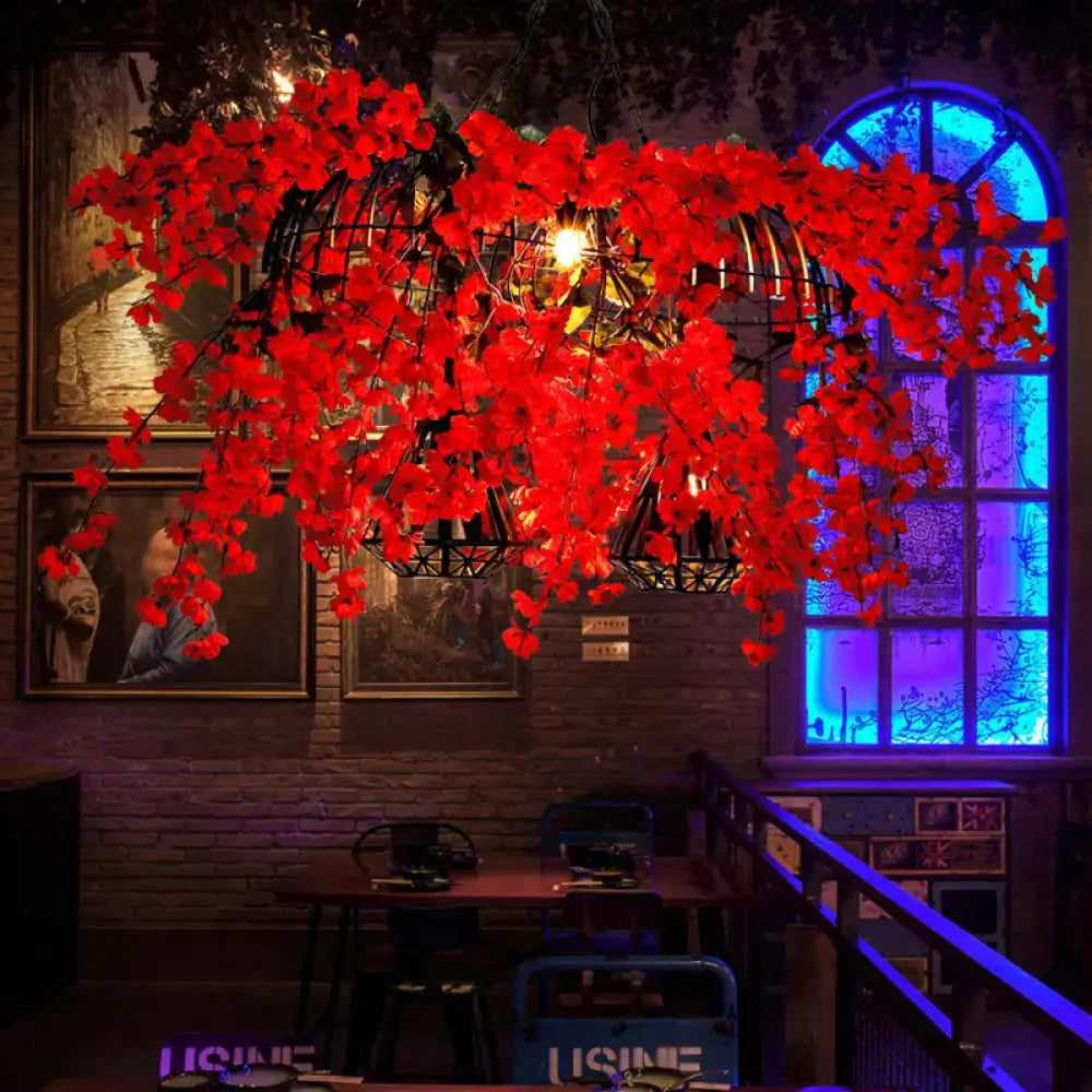 Industrial red flower suspension lamp dining room diamond cage