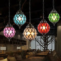 Moroccan green purple glass globe pendant light – dining room
