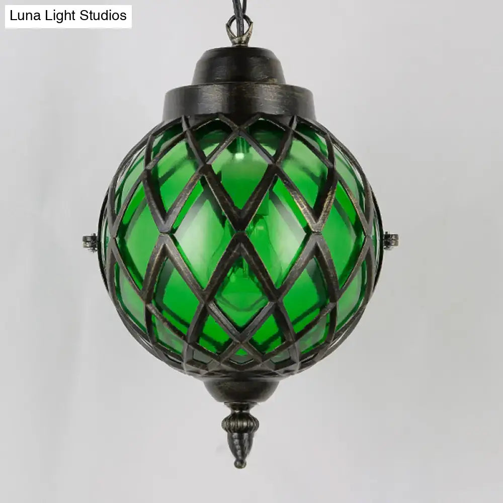 Moroccan green purple glass globe pendant light – dining room