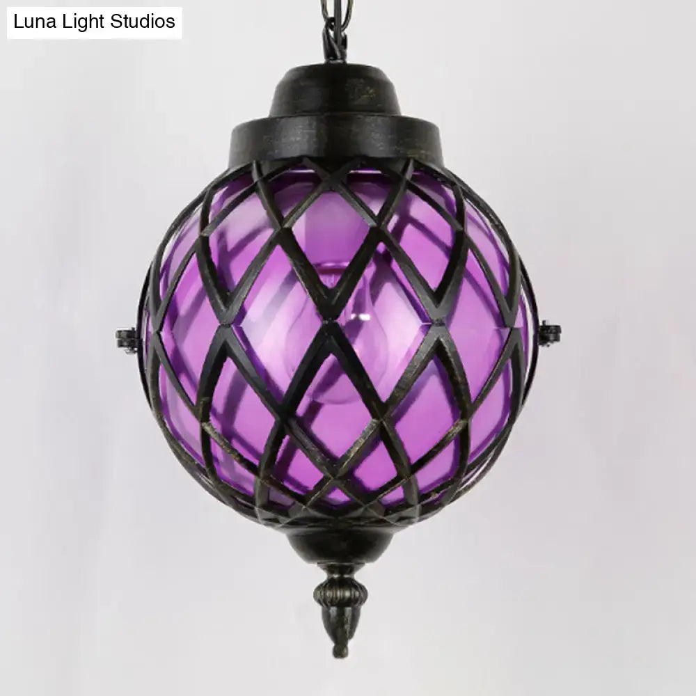 Moroccan green purple glass globe pendant light – dining room