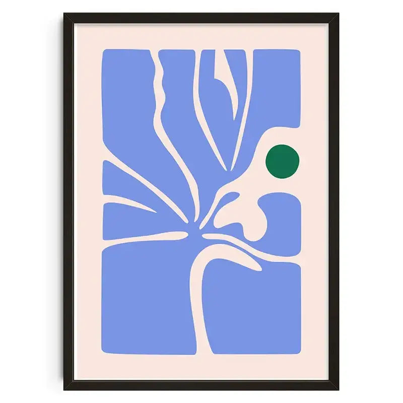 Retro blue and cream abstract canvas print living room wall art