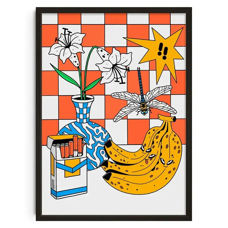 Retro yellow pear abstract canvas print kitchen wall decor