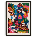 Retro floral & animal abstract canvas print living room wall art