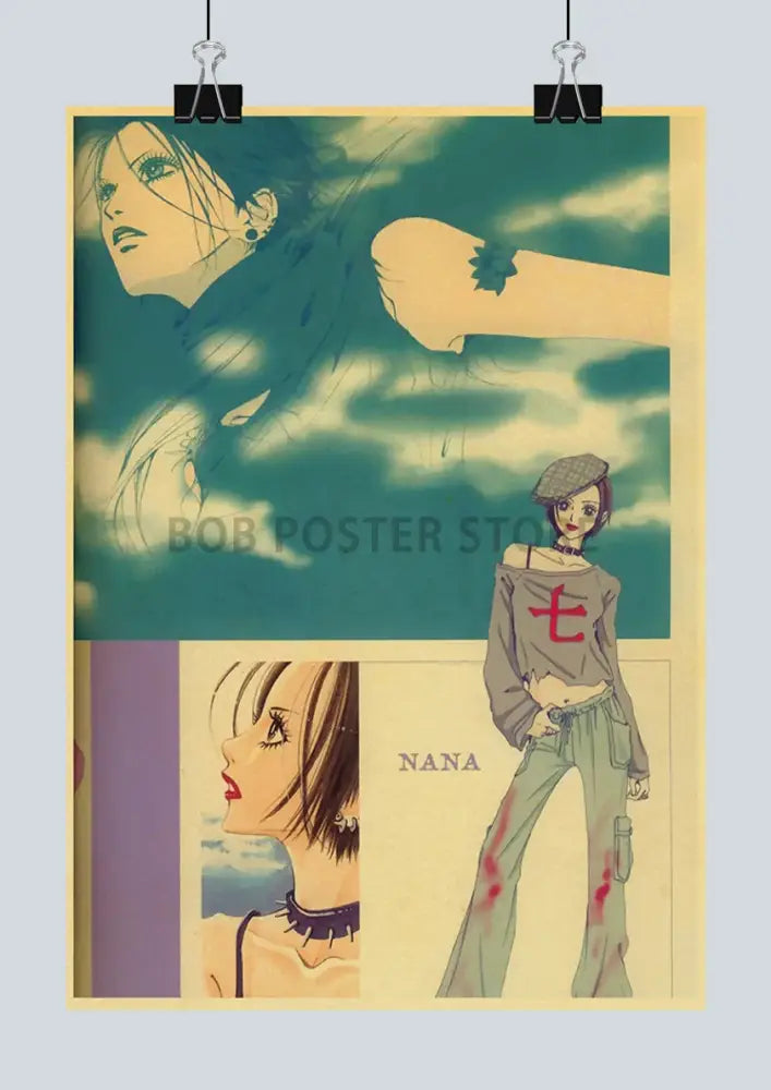 Retro anime nana kraft poster red & yellow bedroom wall art