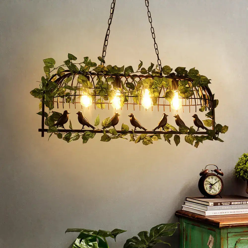 Retro birdcage island light fixture kitchen ivy chandelier black