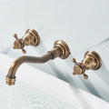 Retro antique brass wall mounted bathroom faucet with dual handles