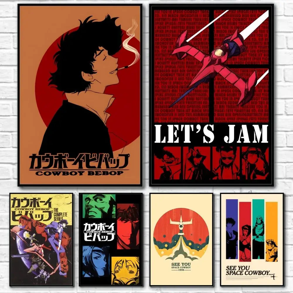 Retro framed cowboy bebop anime poster set for bedroom decor